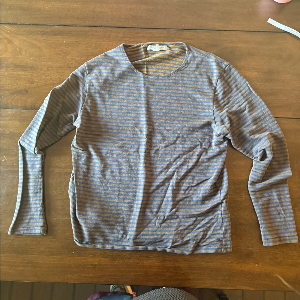 Outerknown Long Sleeve Shirt in Blue and Orange Stripes